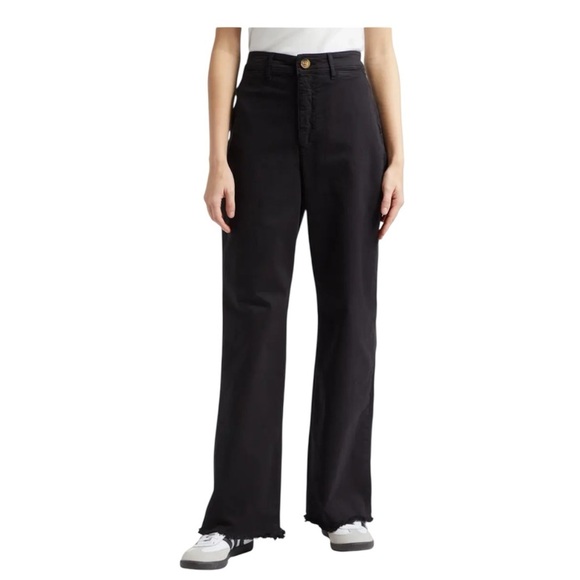 Marine Layer Pants - Marine Layer | Black High Waist Wide Leg Raw Hem Pants